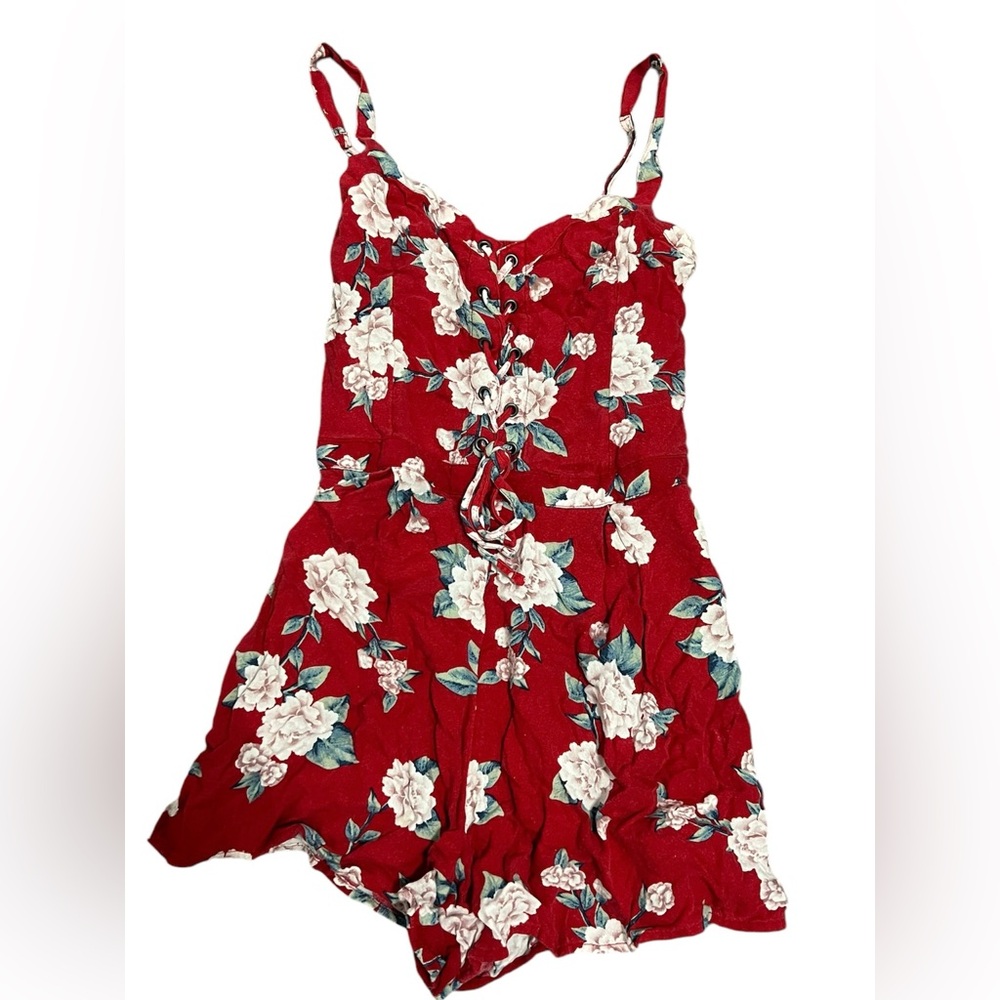 Hollister Red Floral Romper Size Small